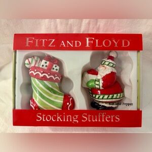 Fitz and Floyd Christmas Salt and Pepper Shakers Stocking Stuffers Santa 4"